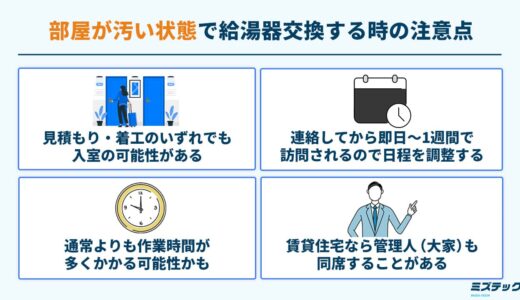 部屋が汚い状態で給湯器交換する時の注意点